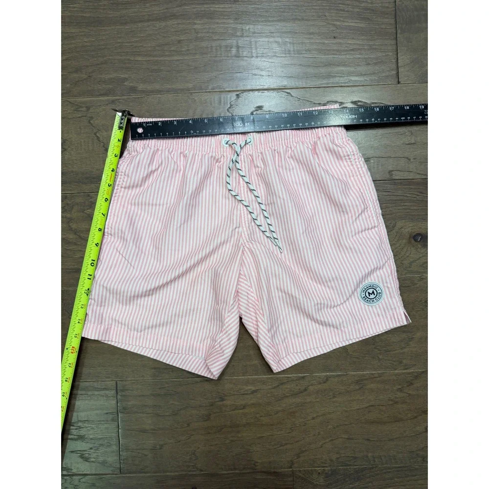 Maamgic Swim Trunks Mens XS Pink White Striped Beach Mesh Lined Summer